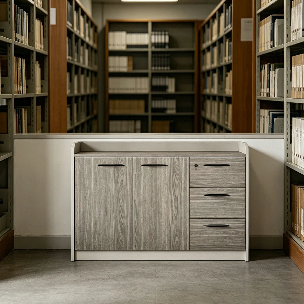 LIVARA 2-Door 3-Drawer Office Storage Cabinet with Shelves - Khaki Wenge