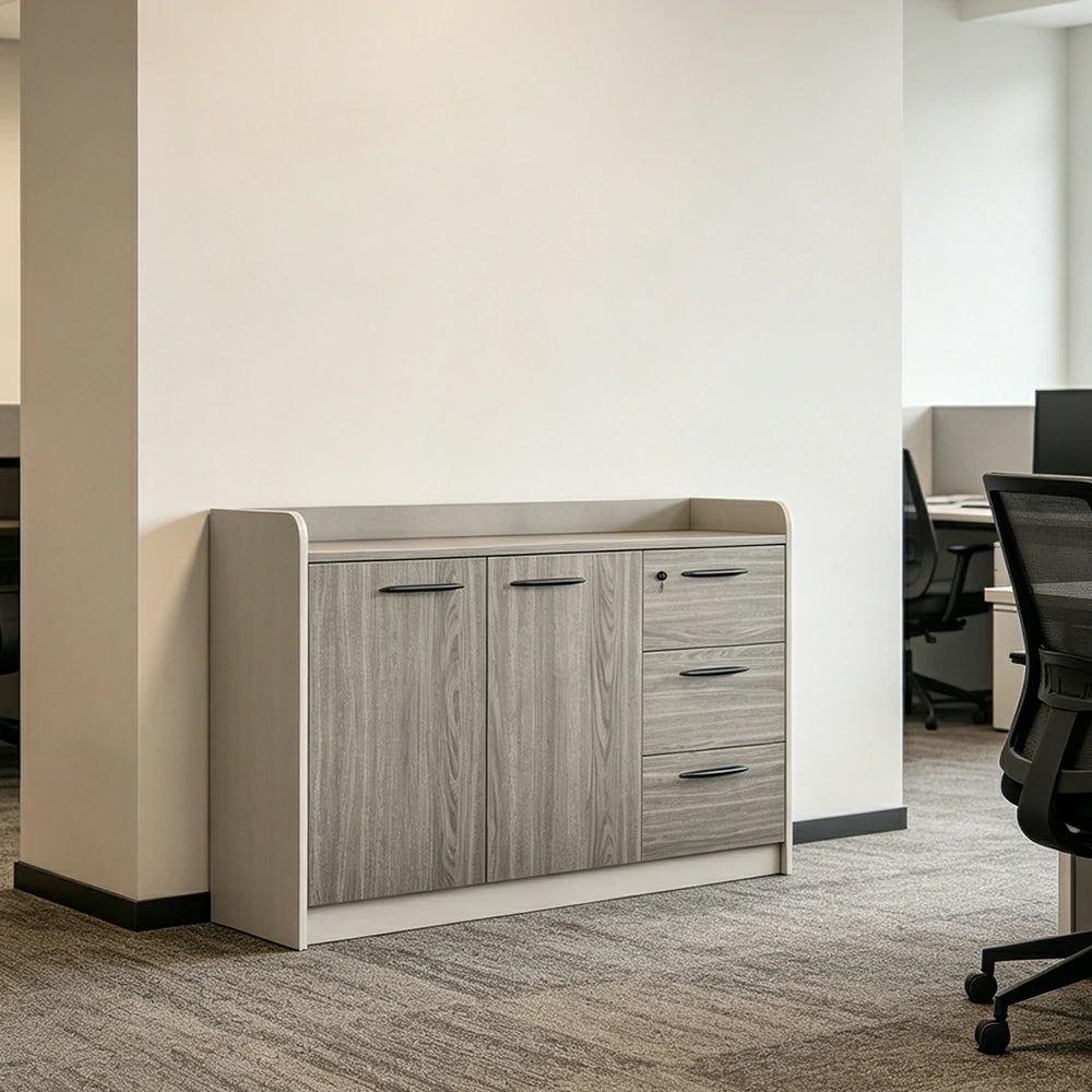 LIVARA 2-Door 3-Drawer Office Storage Cabinet with Shelves - Khaki Wenge