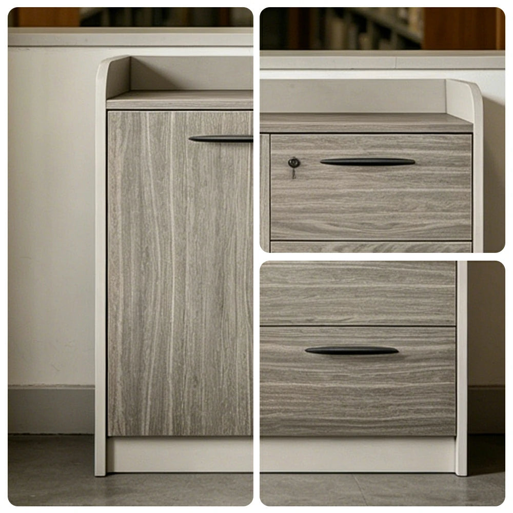 LIVARA 2-Door 3-Drawer Office Storage Cabinet with Shelves - Khaki Wenge