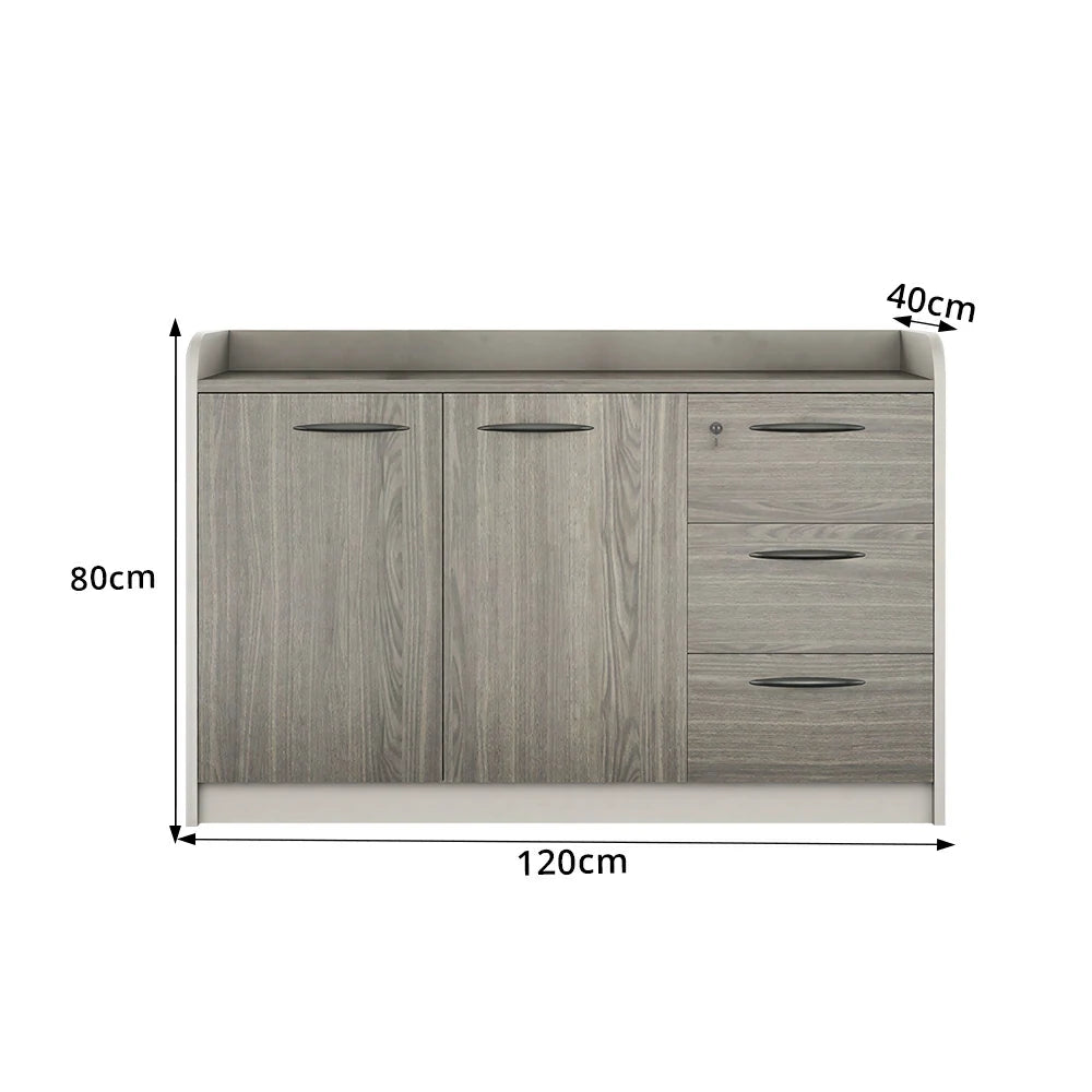 LIVARA 2-Door 3-Drawer Office Storage Cabinet with Shelves - Khaki Wenge