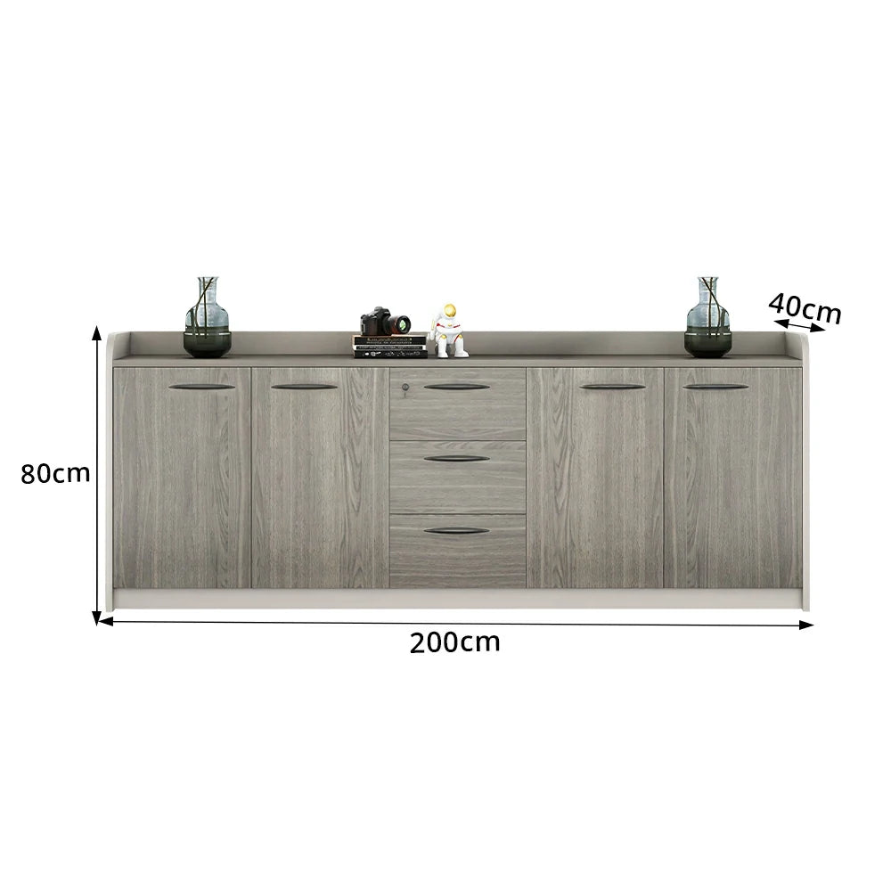 LIVARA 4-Door 3-Drawer Office Storage Cabinet with Shelves - Khaki Wenge
