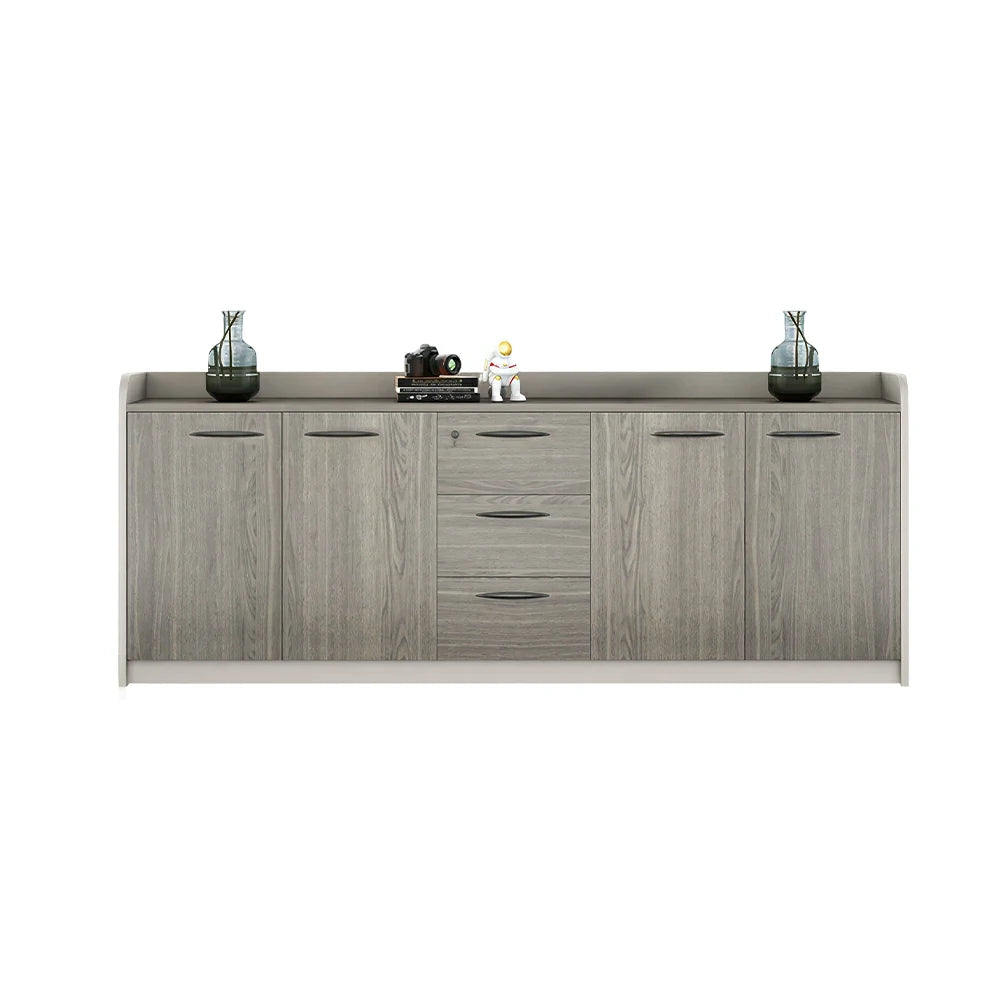 LIVARA 4-Door 3-Drawer Office Storage Cabinet with Shelves - Khaki Wenge