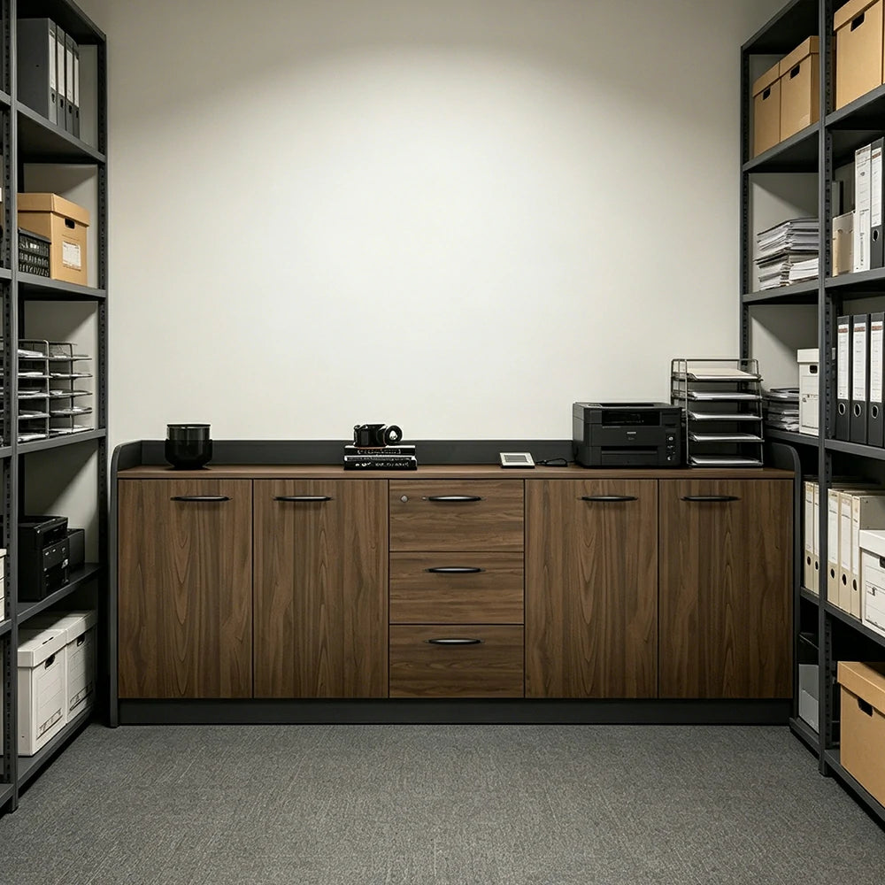 LIVARA 4-Door 3-Drawer Office Storage Cabinet with Shelves - Brown