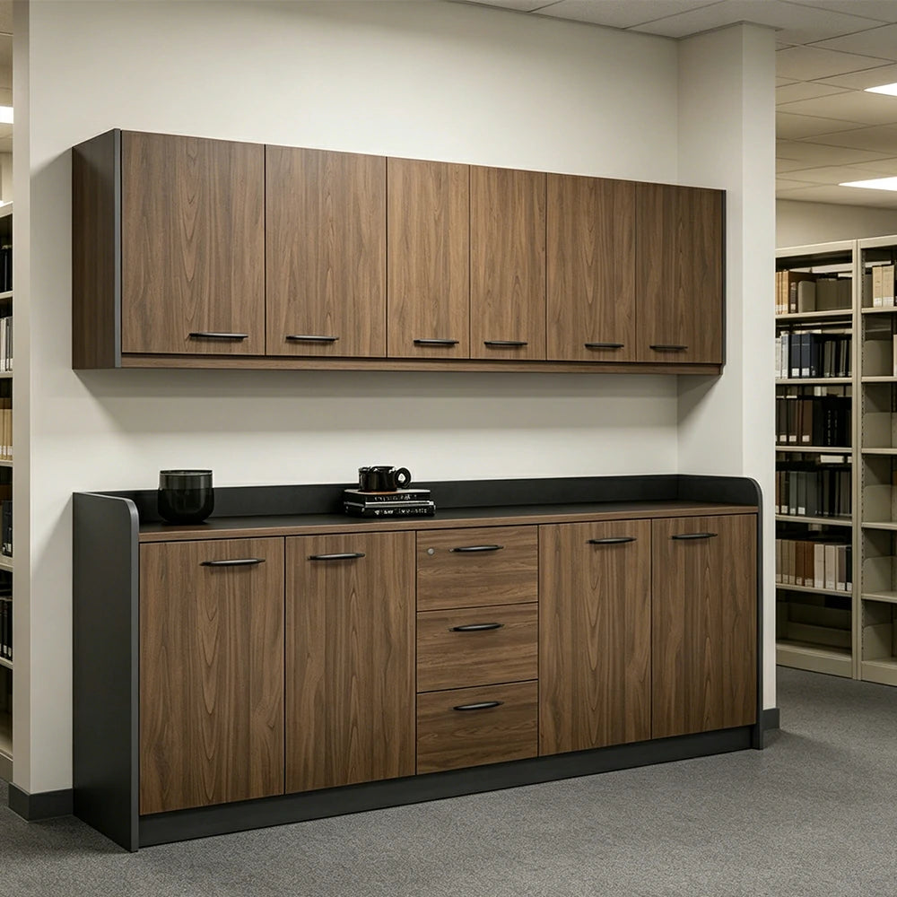 LIVARA 4-Door 3-Drawer Office Storage Cabinet with Shelves - Brown