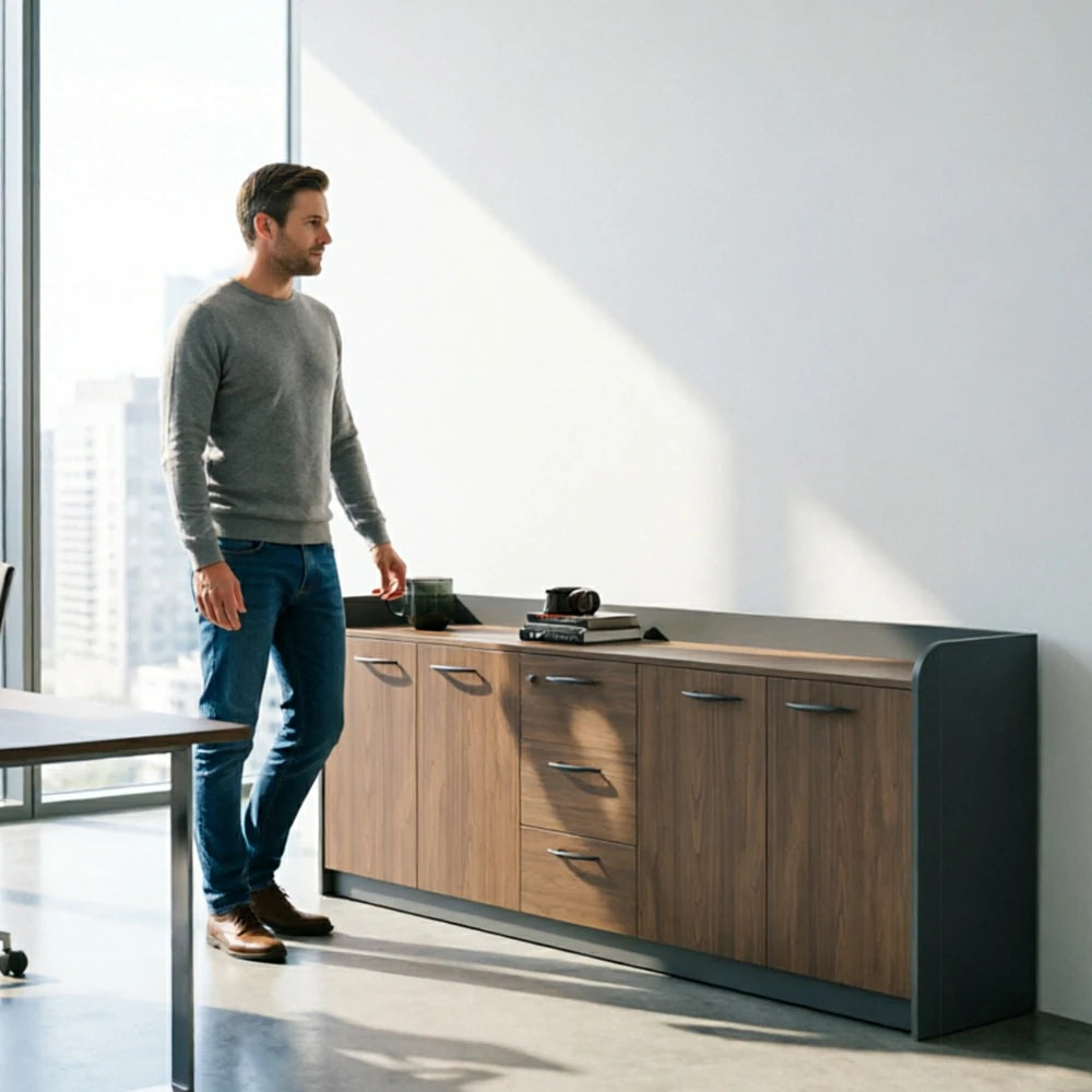 LIVARA 4-Door 3-Drawer Office Storage Cabinet with Shelves - Brown