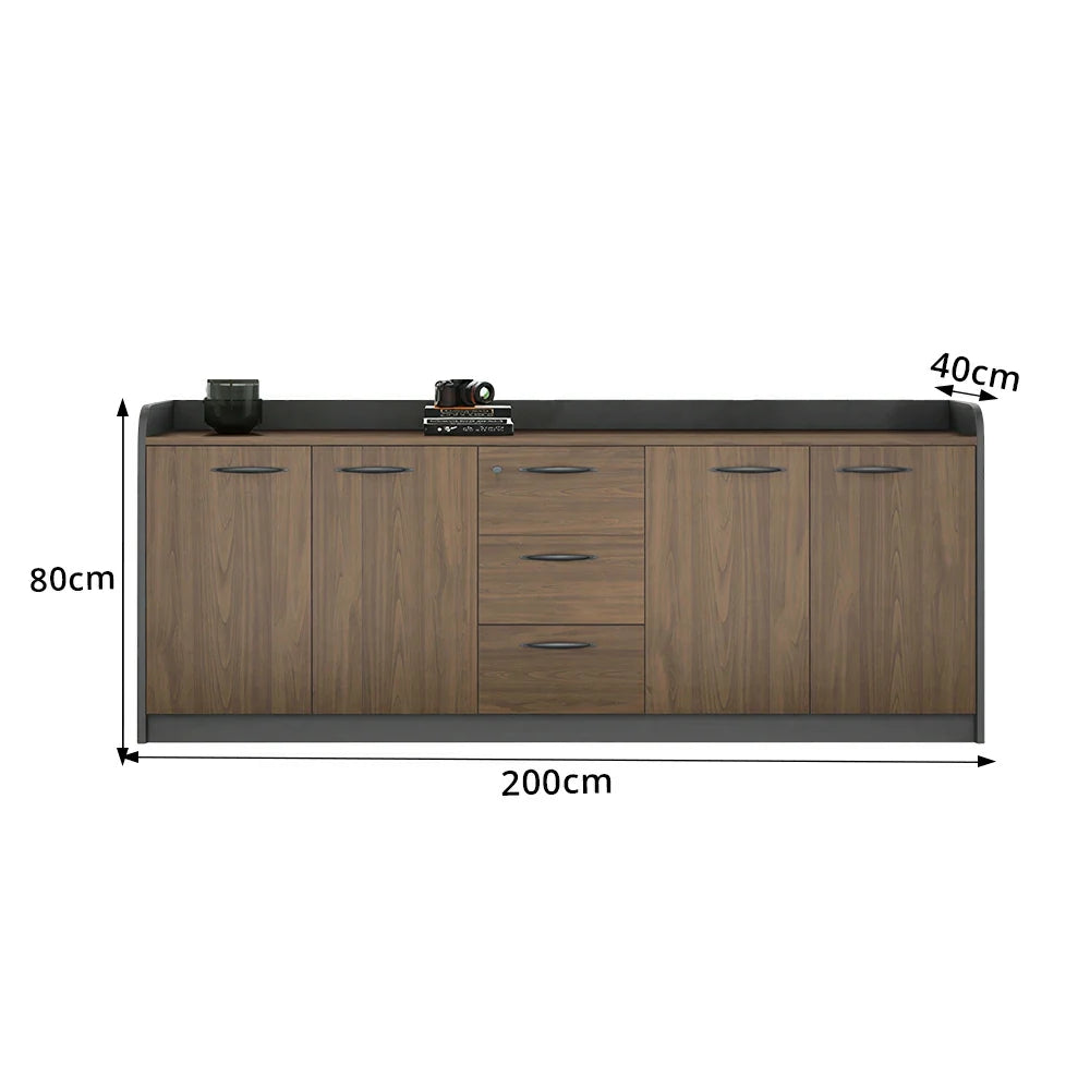 LIVARA 4-Door 3-Drawer Office Storage Cabinet with Shelves - Brown