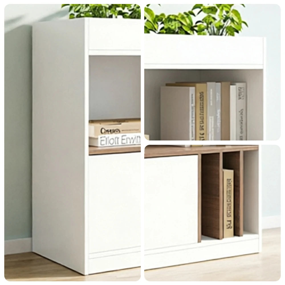 LIVARA Office Storage Cabinet - Planter Top Display Shelf with Doors for Study Room - White Oak