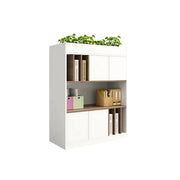 LIVARA 3 Tier Single-Sided Office Storage Cabinet - Planter Top Display Shelf with Doors - White Oak