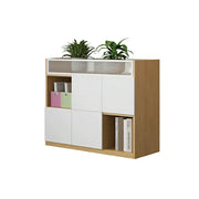LIVARA Office Storage Cabinet - Planter Top Display Shelf with Lattice Panel - White Oak