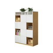 LIVARA 4 Tier Office Storage Cabinet - Planter Top Display Shelf with Doors - White Oak