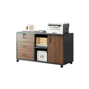 LIVARA Mobile Office Storage Cabinet - 3 Drawers 2 Shelves and Door Printer Stand - Walnut Black