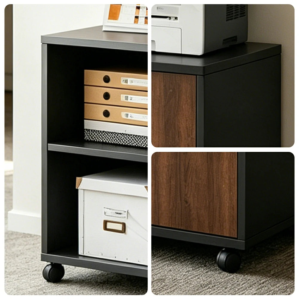 LIVARA Office Storage Cabinet - 2 Doors 2 Shelves Printer Stand for Home Office - Walnut Black