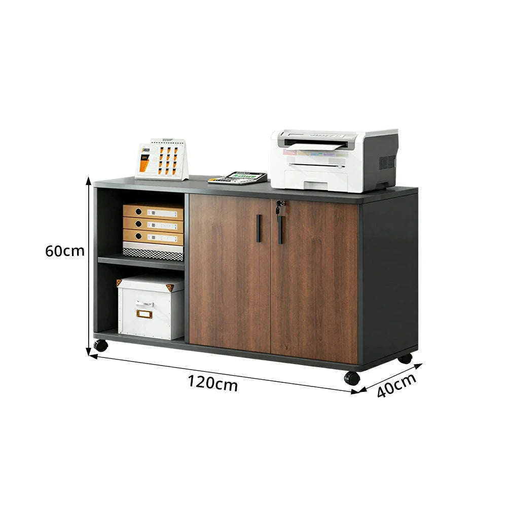 LIVARA Office Storage Cabinet - 2 Doors 2 Shelves Printer Stand for Home Office - Walnut Black
