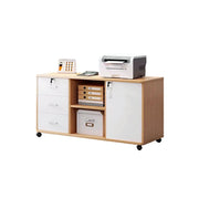 LIVARA Mobile Office Storage Cabinet - 3 Drawers 2 Shelves and Door Printer Stand -  Maple Wood