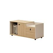 LIVARA Mobile Office Storage Cabinet - Long Printer Stand with Drawers and Door - Natural Wood