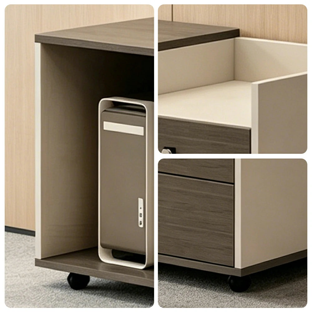 LIVARA Mobile Office Storage Cabinet - Long Printer Stand with Drawers and Door - Black Wood Grain