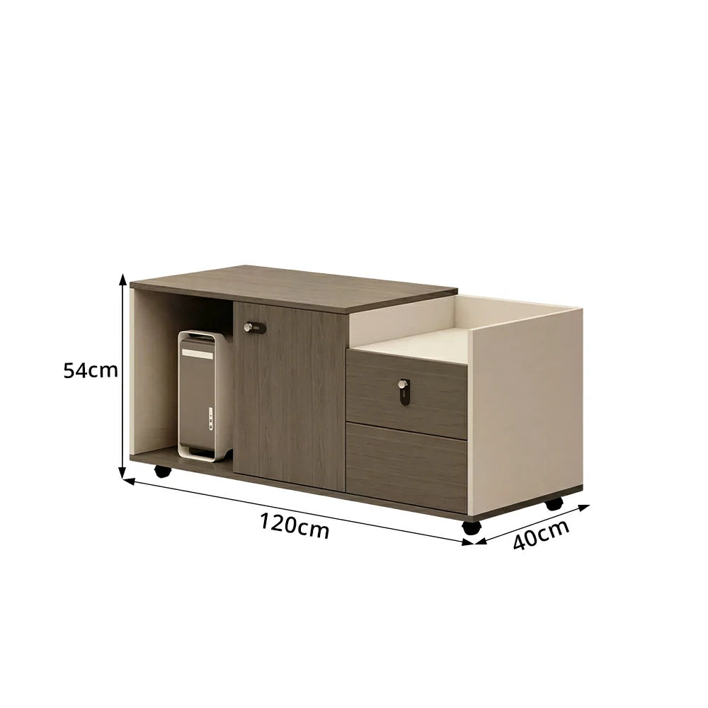 LIVARA Mobile Office Storage Cabinet - Long Printer Stand with Drawers and Door - Black Wood Grain