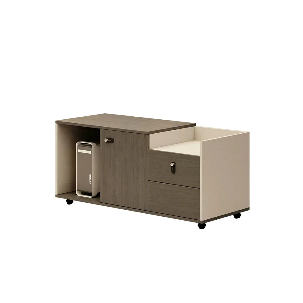 LIVARA Mobile Office Storage Cabinet - Long Printer Stand with Drawers and Door - Black Wood Grain