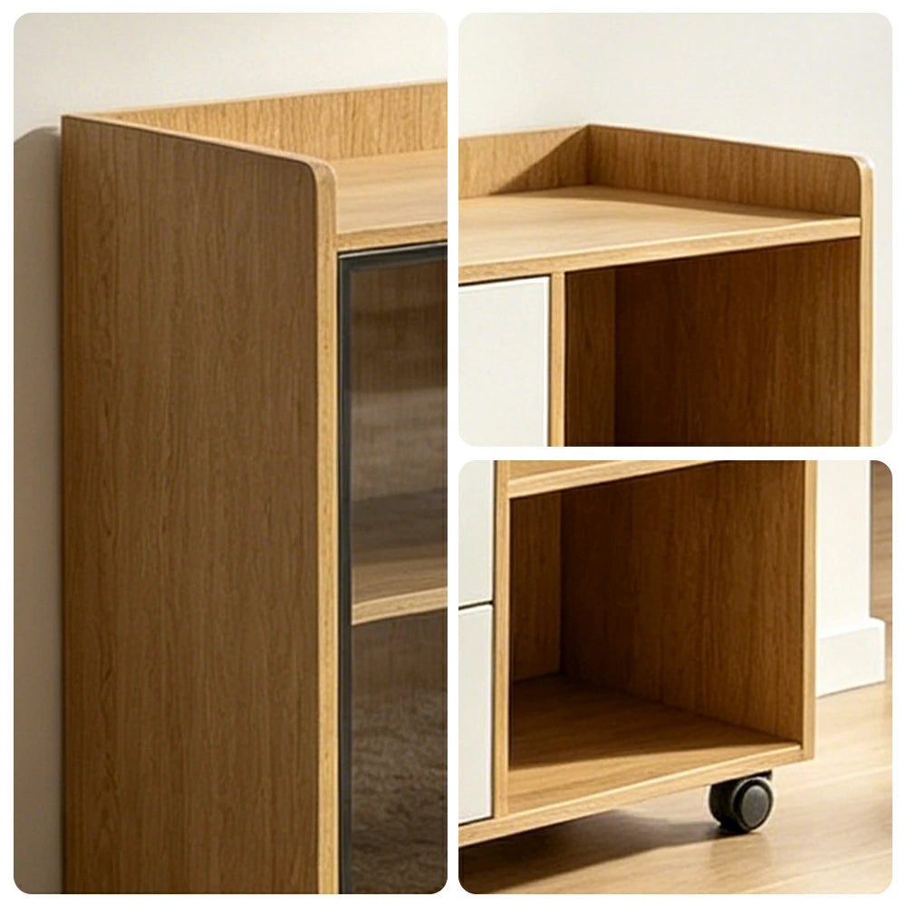 LIVARA Mobile Office Storage Cabinet - 3 Drawers and Open Shelves Printer Stand - Natural Wood