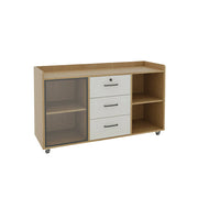 LIVARA Mobile Office Storage Cabinet - 3 Drawers and Open Shelves Printer Stand - Natural Wood