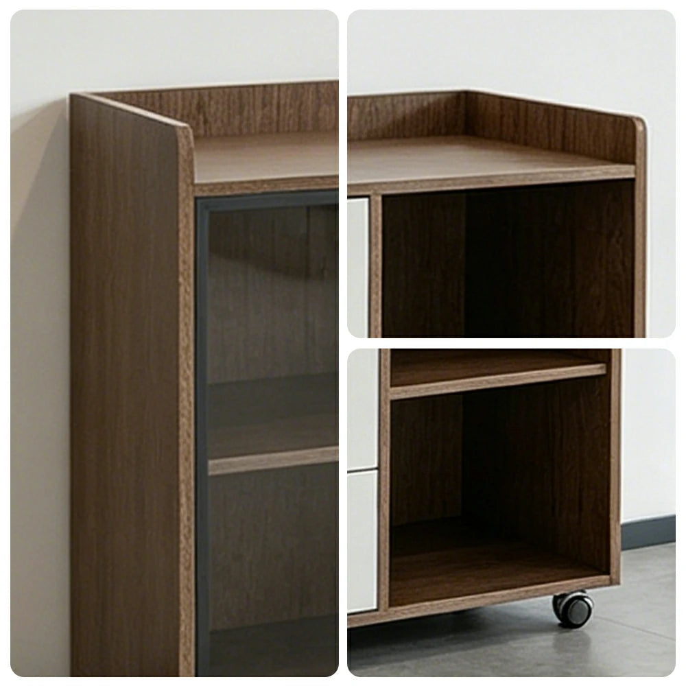 LIVARA Mobile Office Storage Cabinet - 3 Drawers and Open Shelves Printer Stand - Walnut
