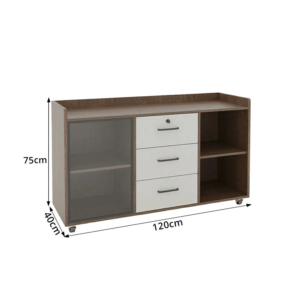 LIVARA Mobile Office Storage Cabinet - 3 Drawers and Open Shelves Printer Stand - Walnut