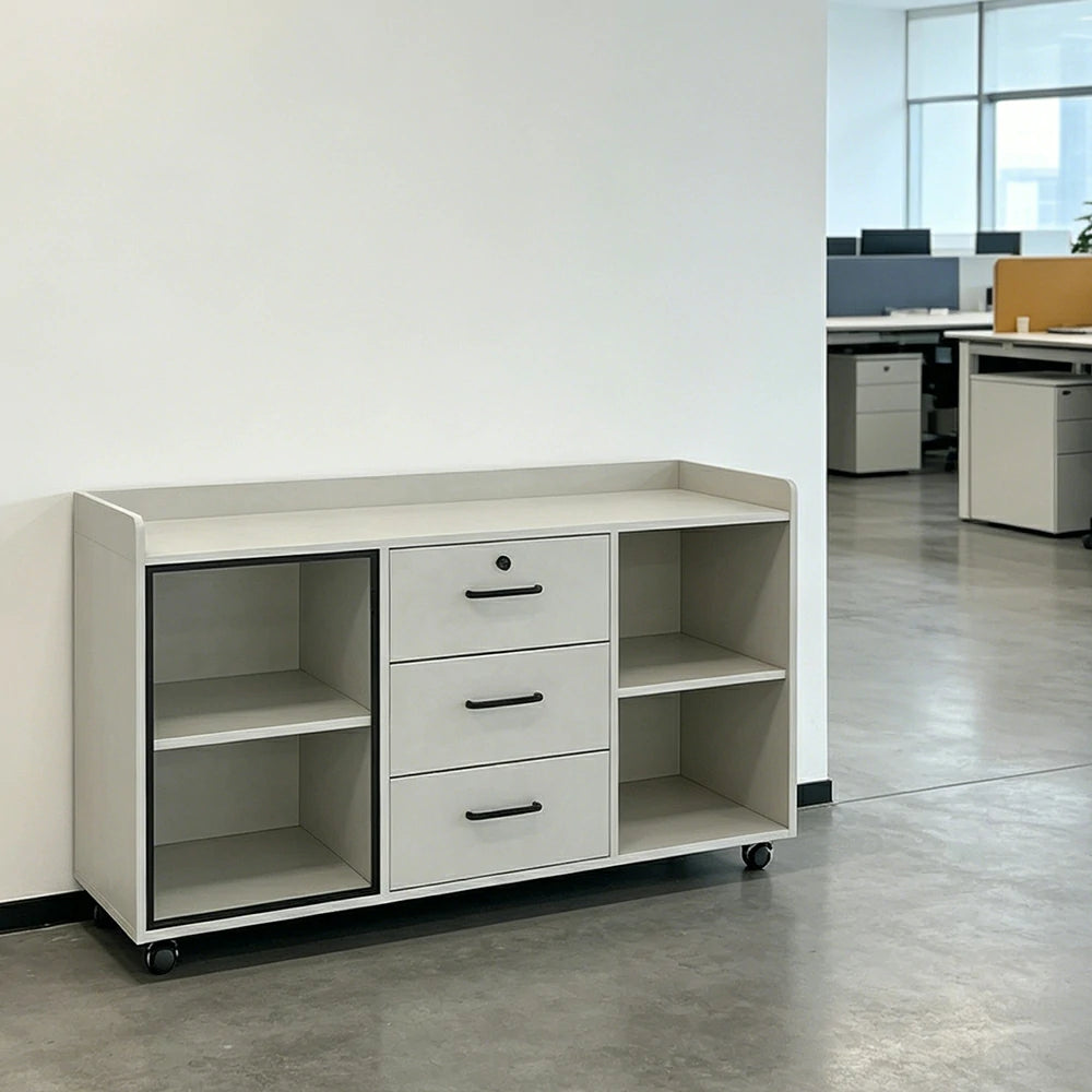 LIVARA Mobile Office Storage Cabinet - 3 Drawers and Open Shelves Printer Stand - White