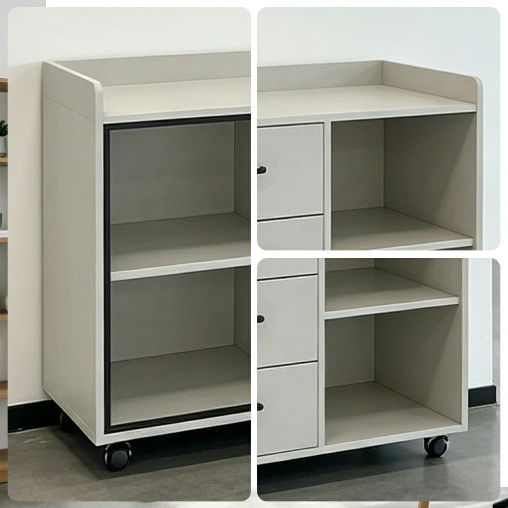 LIVARA Mobile Office Storage Cabinet - 3 Drawers and Open Shelves Printer Stand - White