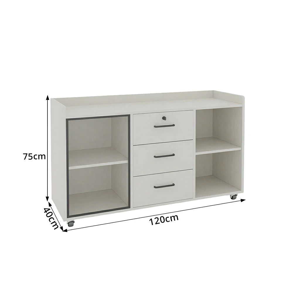 LIVARA Mobile Office Storage Cabinet - 3 Drawers and Open Shelves Printer Stand - White