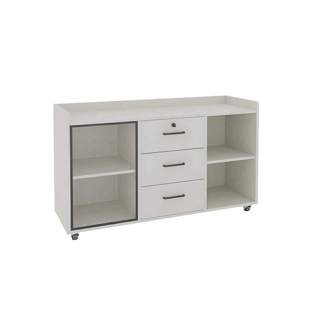 LIVARA Mobile Office Storage Cabinet - 3 Drawers and Open Shelves Printer Stand - White
