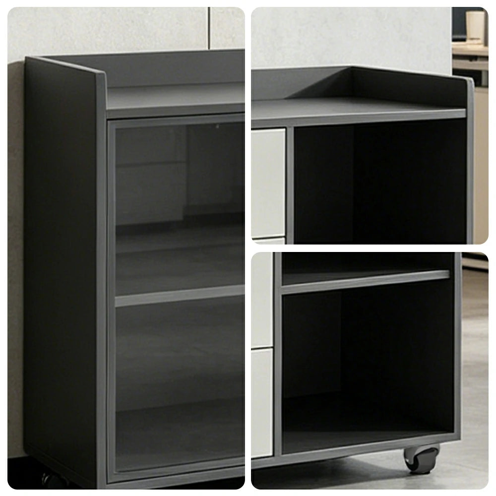 LIVARA Mobile Office Storage Cabinet - 3 Drawers and Open Shelves Printer Stand - Grey White