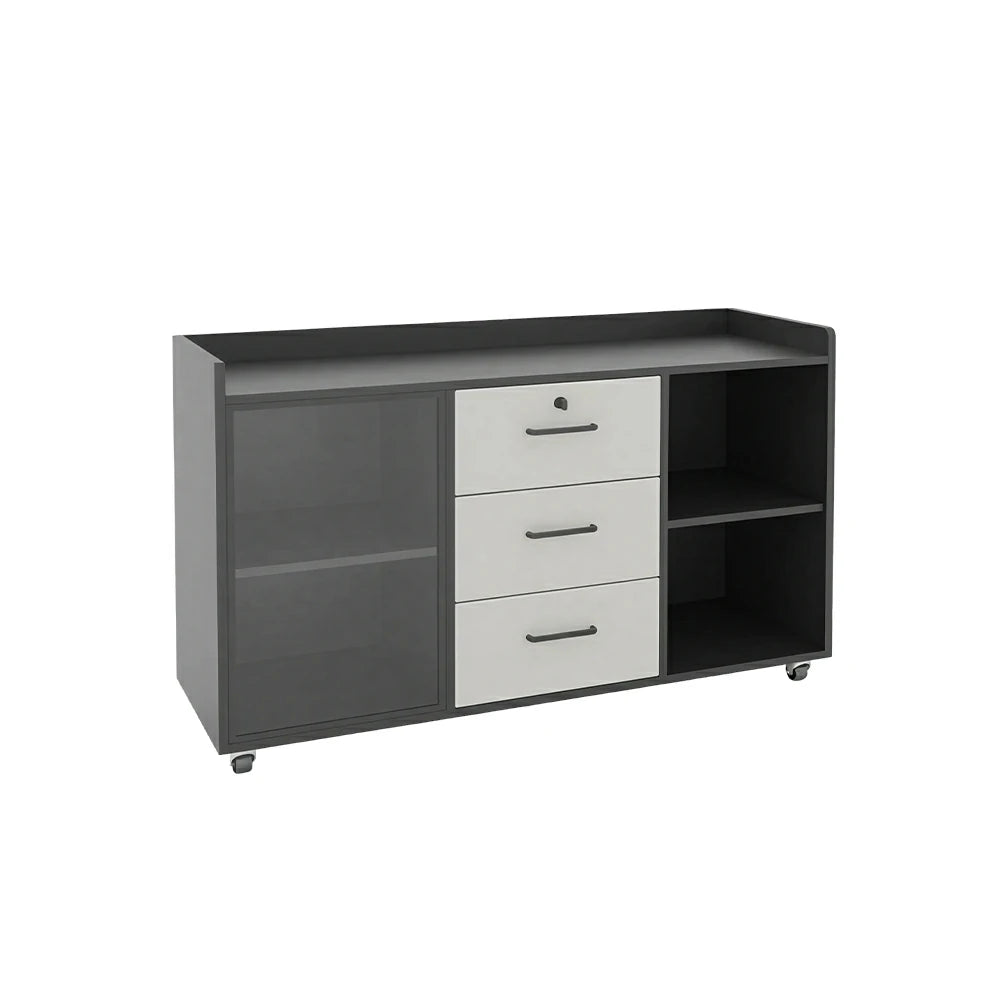 LIVARA Mobile Office Storage Cabinet - 3 Drawers and Open Shelves Printer Stand - Grey White
