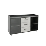 LIVARA Mobile Office Storage Cabinet - 3 Drawers and Open Shelves Printer Stand - Grey White