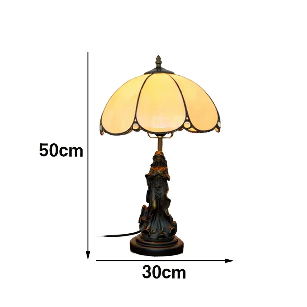 LIVARA European Vintage Minimalist Style Stained Glass Table Lamp Sculpture Base Handcrafted Artistic Design Suitable for Bedroom Living Room Bedside