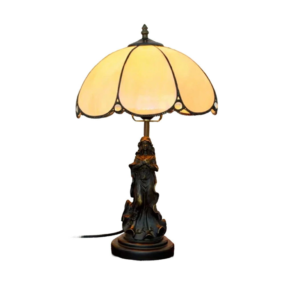LIVARA European Vintage Minimalist Style Stained Glass Table Lamp Sculpture Base Handcrafted Artistic Design Suitable for Bedroom Living Room Bedside