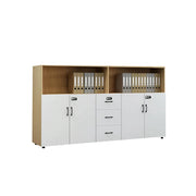 LIVARA Office Filing Cabinet - 4 Doors 3 Drawers Storage Cabinet for Workspace - Natural Wood Warm White