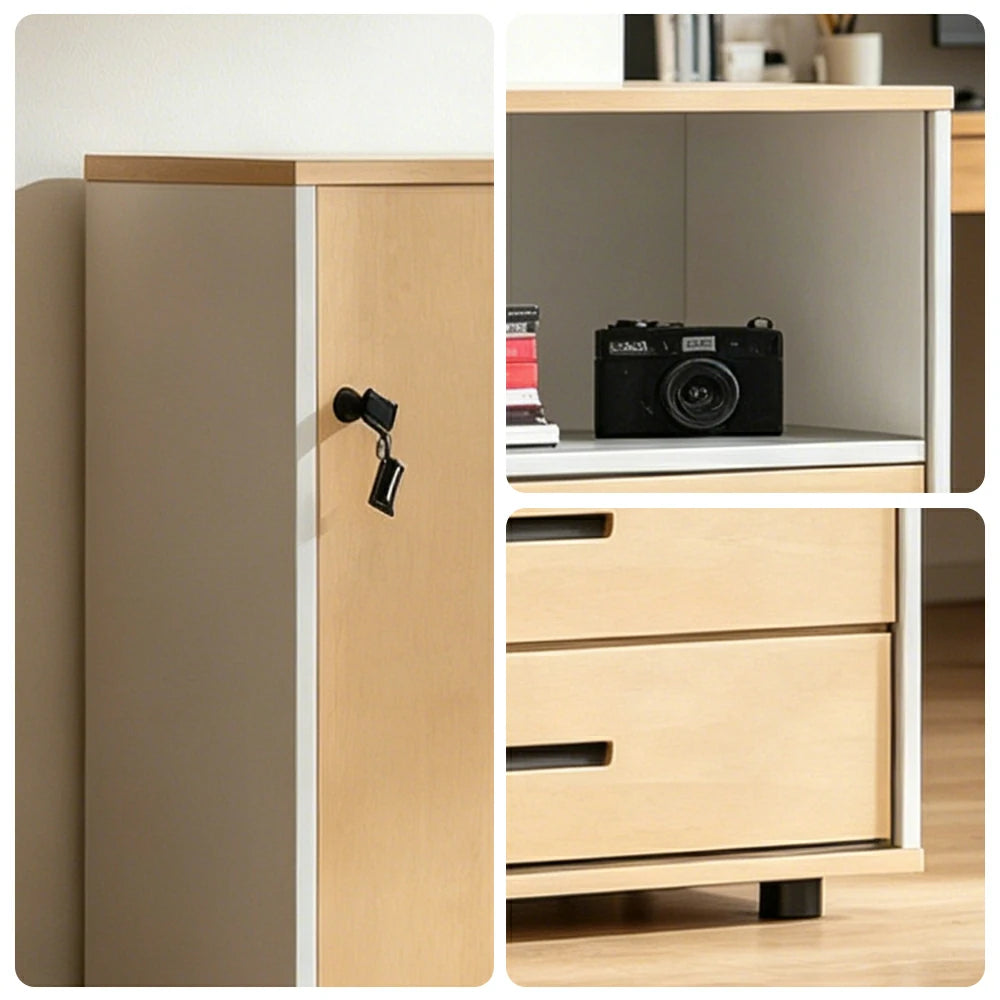 LIVARA Office Storage Cabinet - Left Door 2 Drawers Display Shelf for Workspace - Oak Beige