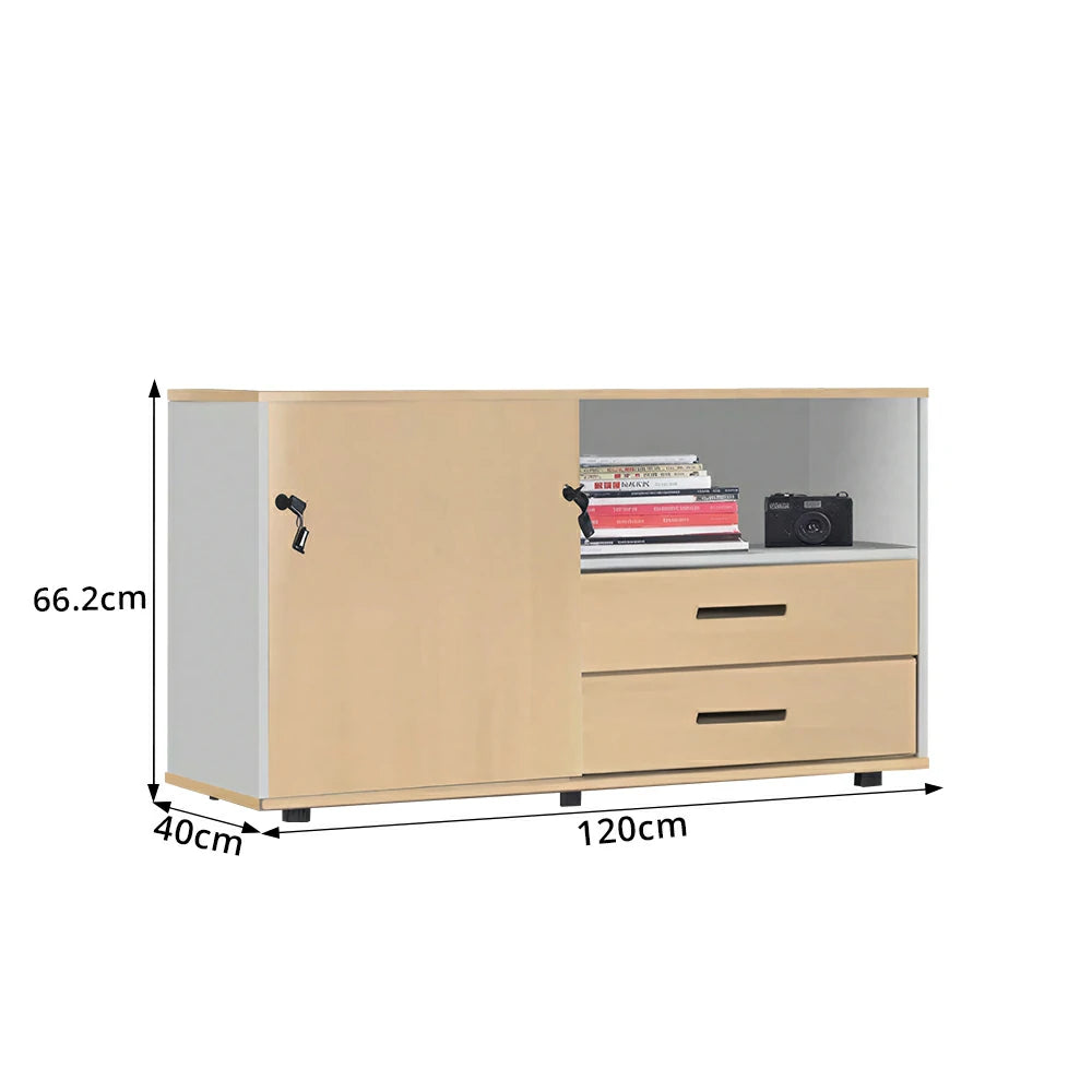 LIVARA Office Storage Cabinet - Left Door 2 Drawers Display Shelf for Workspace - Oak Beige