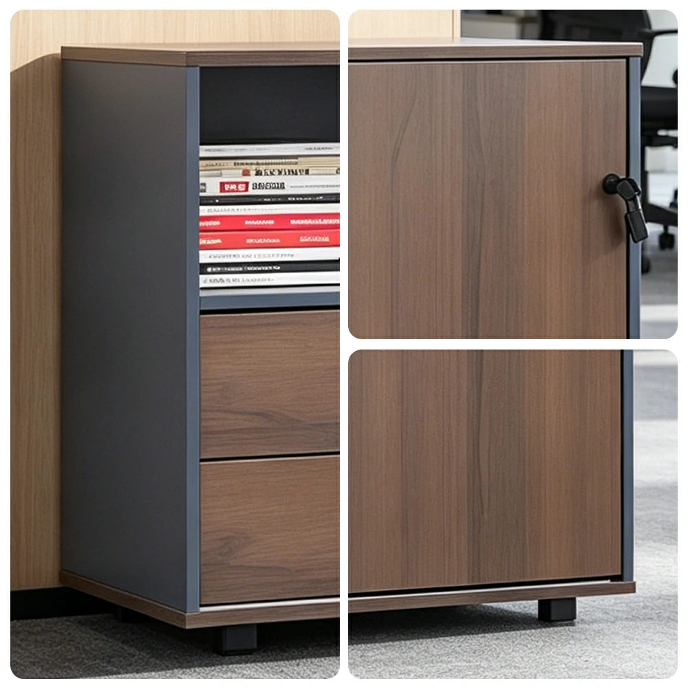 LIVARA Office Storage Cabinet - Left Door 2 Drawers Display Shelf for Workspace - Grey