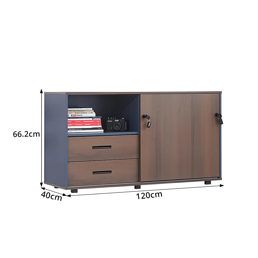 LIVARA Office Storage Cabinet - Left Door 2 Drawers Display Shelf for Workspace - Grey