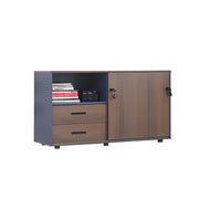 LIVARA Office Storage Cabinet - Left Door 2 Drawers Display Shelf for Workspace - Grey