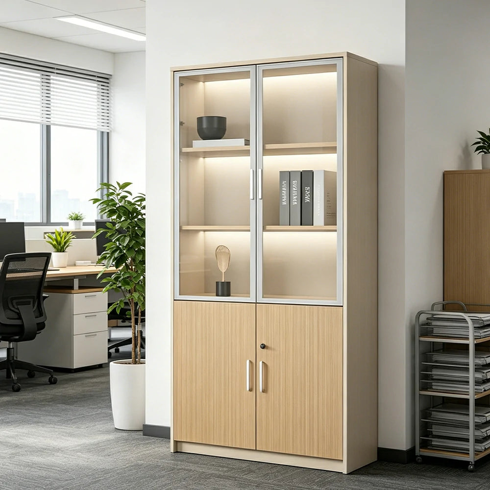 LIVARA 2 Door Glass Storage Cabinet Aluminium Frame 80x40x200cm for Office Study Room - White