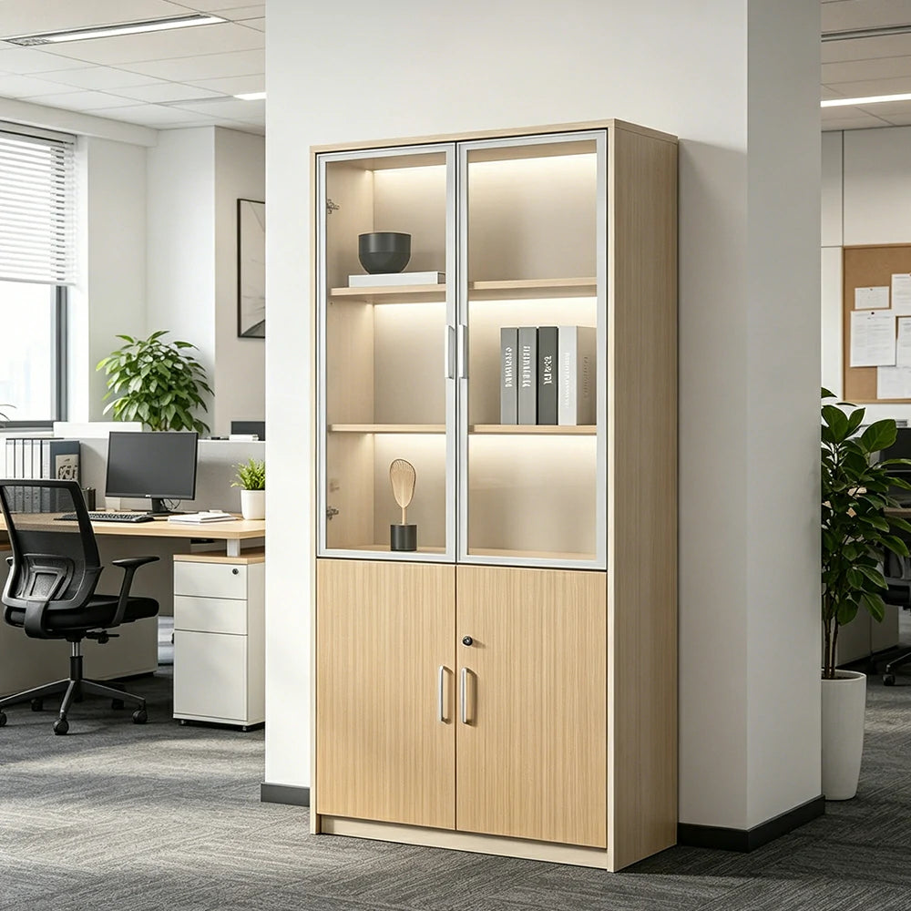 LIVARA 2 Door Glass Storage Cabinet Aluminium Frame 80x40x200cm for Office Study Room - White