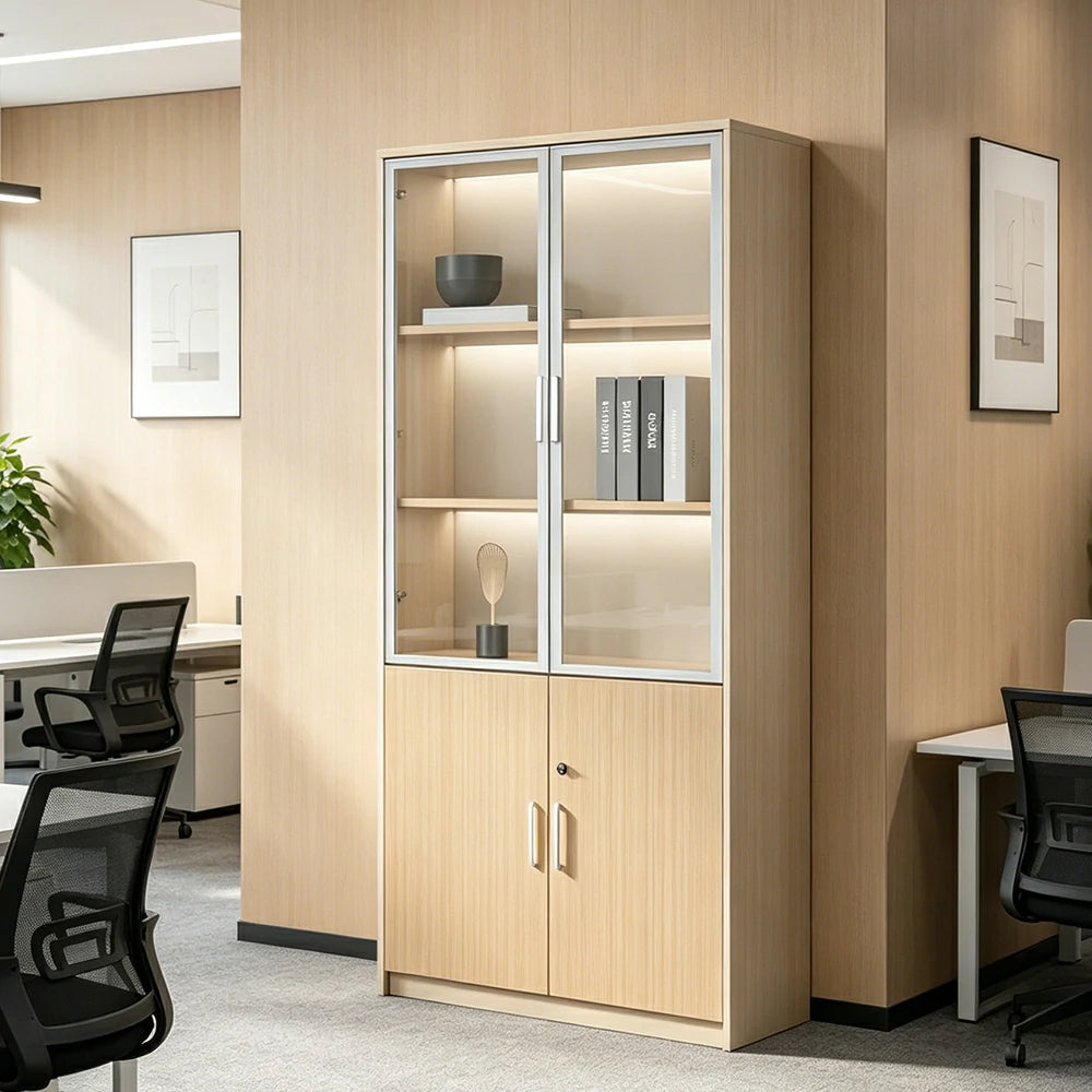 LIVARA 2 Door Glass Storage Cabinet Aluminium Frame 80x40x200cm for Office Study Room - White