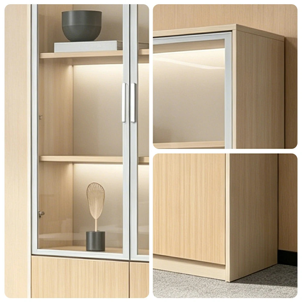 LIVARA 2 Door Glass Storage Cabinet Aluminium Frame 80x40x200cm for Office Study Room - White
