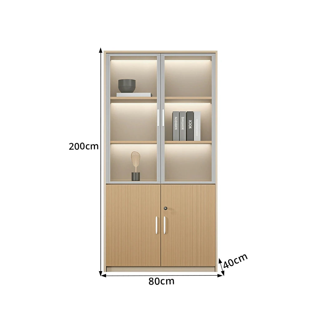 LIVARA 2 Door Glass Storage Cabinet Aluminium Frame 80x40x200cm for Office Study Room - White