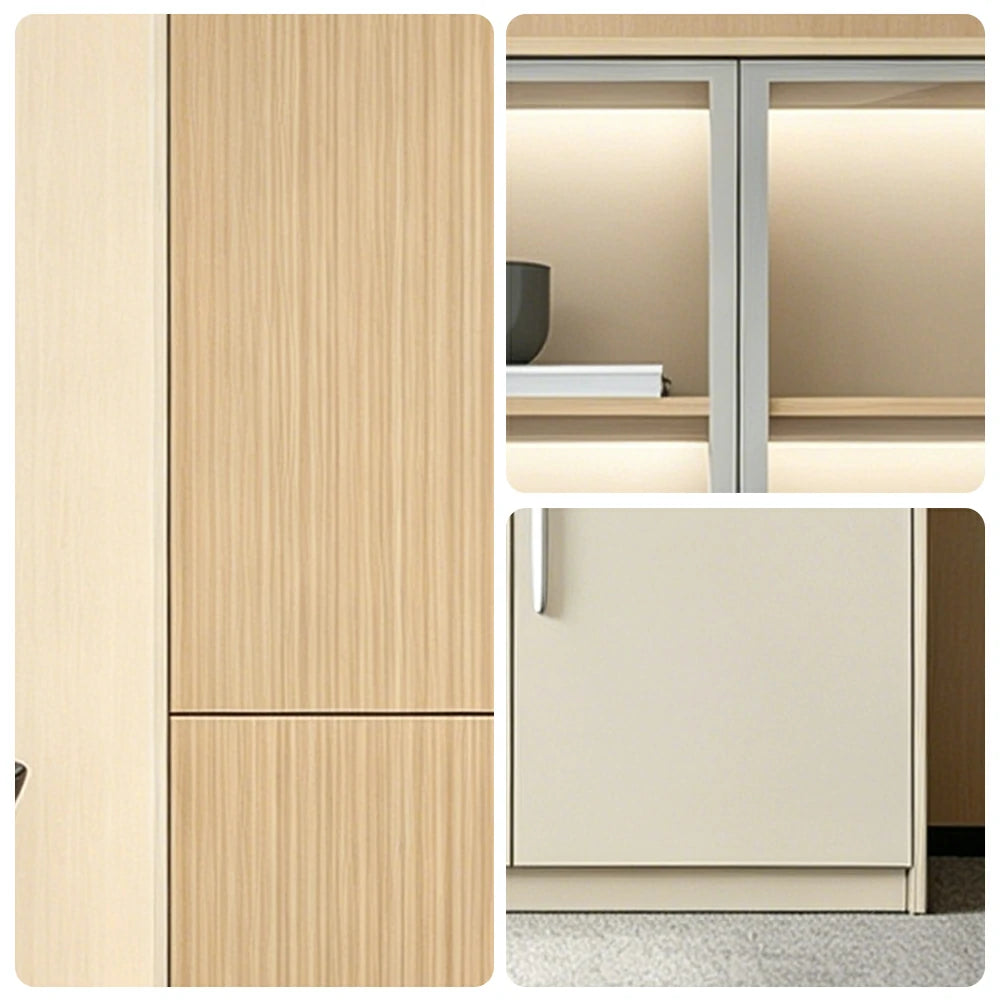 LIVARA 3 Door Left Storage Cabinet Glass Display Cabinet for Office Study Room - Natural Beige