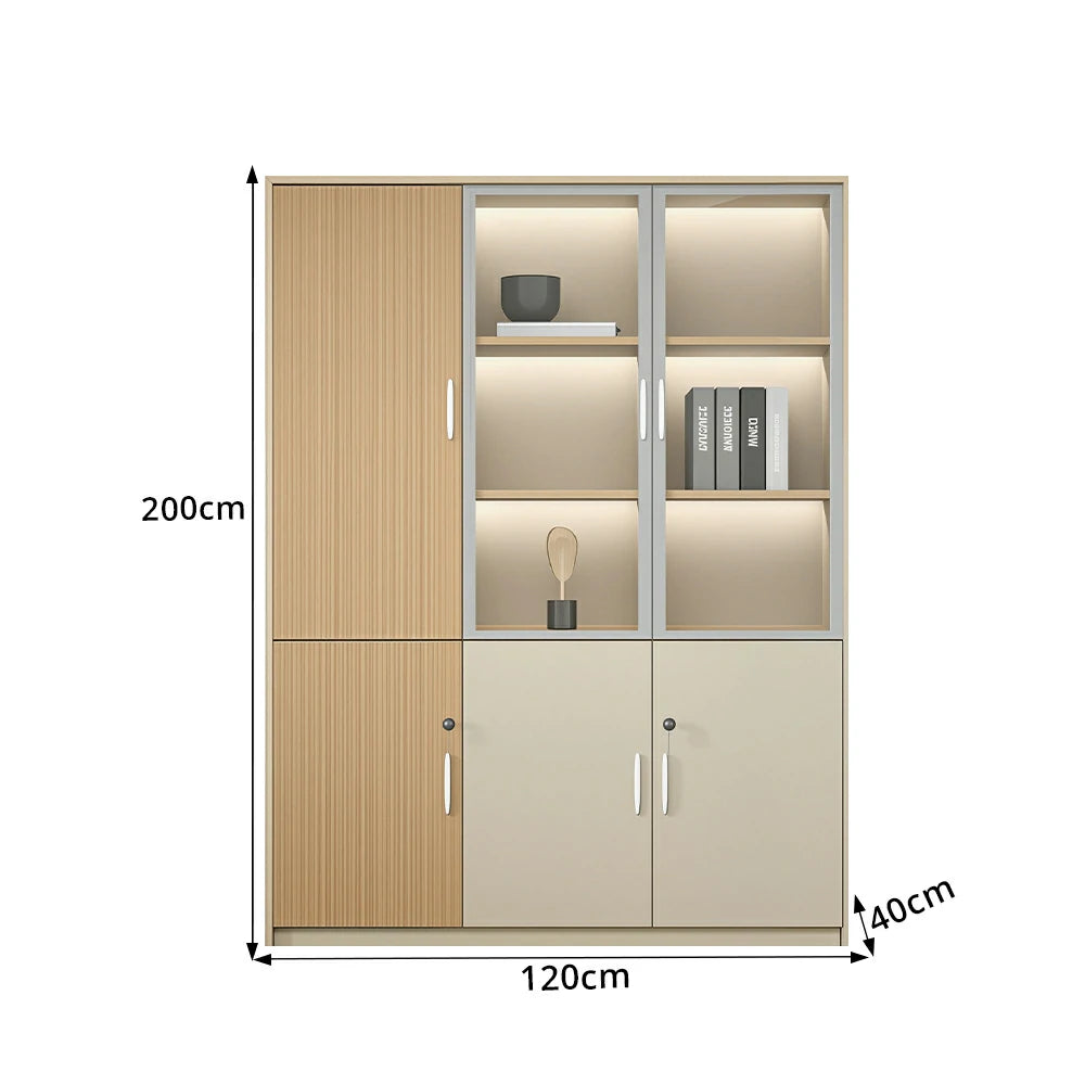 LIVARA 3 Door Left Storage Cabinet Glass Display Cabinet for Office Study Room - Natural Beige