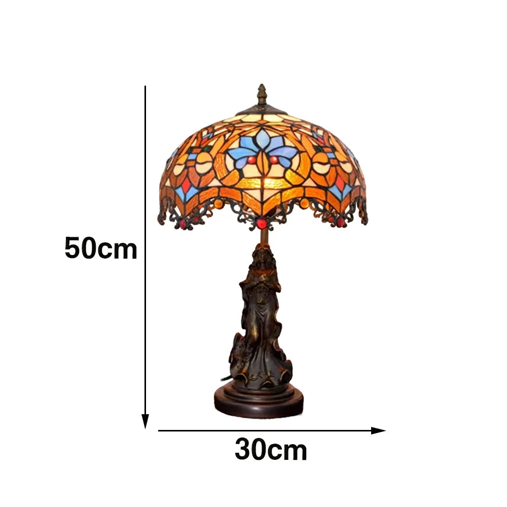 LIVARA European Vintage Heart Bead Style Stained Glass Table Lamp Sculpture Base Handcrafted Artistic Design Suitable for Bedroom Living Room Bedside