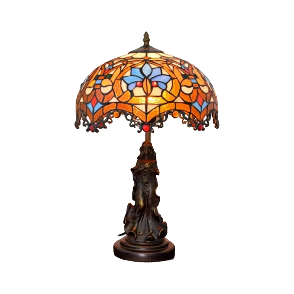 LIVARA European Vintage Heart Bead Style Stained Glass Table Lamp Sculpture Base Handcrafted Artistic Design Suitable for Bedroom Living Room Bedside